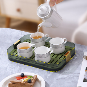 家用双层沥水盘茶盘简约轻奢大容量客厅茶几长方形茶杯托盘水果盘