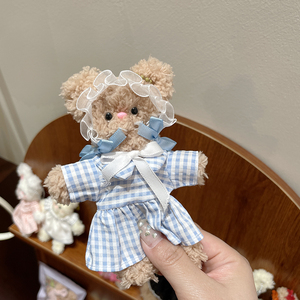 韩国东大门代购 ins小众可爱格子蕾丝小熊玩偶挂件 包挂件 钥匙扣