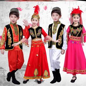 韩流56个民族服装儿童撒拉族维吾尔族女舞蹈新疆少数民族节日演出