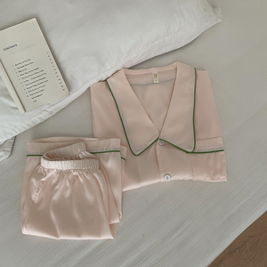 冰丝绸睡衣女款夏季短袖短裤高级感甜美薄款粉色多巴胺家居服套装