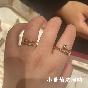 Cartier卡地亚 JUSTE钉子戒指18k玫瑰金无钻镶钻细版男女结婚对戒