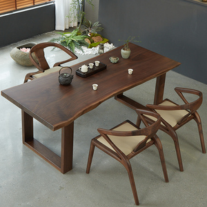北美黑胡桃木整板大桌现代家用实木泡茶办公桌原木轻奢餐桌茶台几