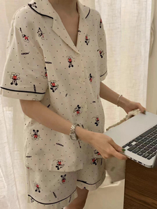 韩国东大门2024夏季新款时尚休闲米奇印花长袖家居服睡衣套装女潮