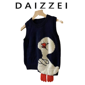 DAIZZEI~秋季宽松慵懒风卡通鸭子马甲针织衫设计感小众毛衣女上衣