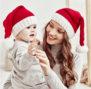 红色毛线帽女秋冬季百搭亲子毛球针织帽子冬天圣诞节儿童女孩
