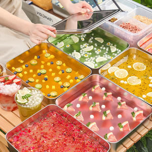 冰粉不锈钢盘子水果冰粉铁盒展示托盘凉粉专用模具商用收纳盒摆摊