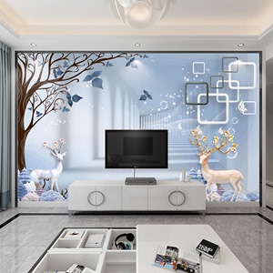 欧式电视背景墙5D壁纸客厅墙纸3D立体墙布卧室现代简约8D浮雕壁画