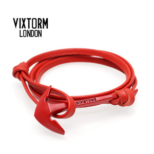 英国VIXTORM正品牛皮手链 幸运中国红色船锚男女生日礼物现货手绳
