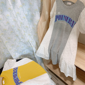 120-150 纯纯的日系 甜美的运动风女童夏季蕾丝拼接短袖T裙