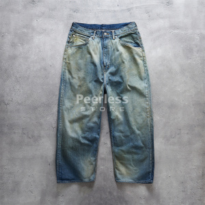 现货ANCELLM MIX COLOR WIDE DENIM PANTS日产染色做旧牛仔裤23aw