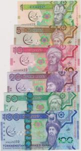 全新2017年 土库曼斯坦 1 5 10 20 50 100 马纳特 运动会纪念钞
