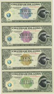 全新2000年 查塔姆群岛 2 3 10 15 元 纪念塑料钞黄金签 5835同号