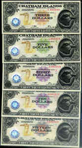 全新2001年 查塔姆群岛 3 5 8 10 15 元 Tyvek塑料钞3版5599同号