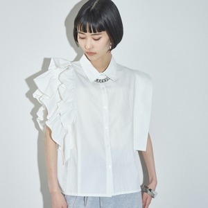 夏季日系小众翻领不对称双层荷叶飞边设计感纯棉宽松衬衫