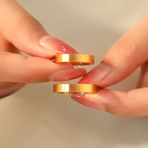 经典古法戒指男女一对情侣对戒婚戒订婚结婚14K黄金简约大气素圈