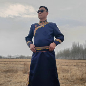 新款蒙古舞蹈演出艺考服装男士长款舒适民族风日常服装高档蒙古袍