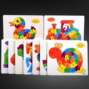 益智早教学习儿童木质平面木制拼图通动物26个字母拼图板木制玩具