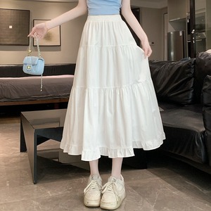 白色半身裙女夏季中长裙2024新款高腰伞裙荷叶边白裙子蛋糕裙长款