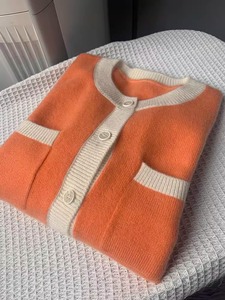 欧货2023秋冬季新款高级感超好看软糯橘色针织开衫女毛衣外套上衣