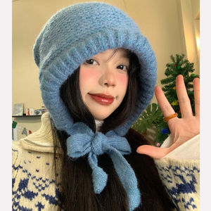 纯色巴拉克拉法帽女冬季韩版百搭护耳防寒毛线帽加厚保暖针织帽子