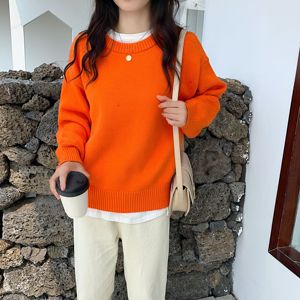 韩版秋冬很仙的毛衣女宽松外穿加厚慵懒风橘橙色套头上衣外穿针织