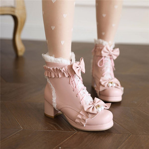 儿童洛丽塔走秀演出靴子女童冬季lo礼服学生靴小女孩高跟公主皮靴