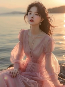 粉色雪纺连衣裙春款2024新款沙滩裙女海边度假超仙法式甜美长裙子