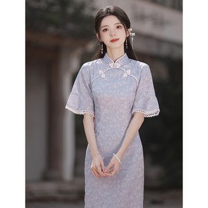 紫色中国风旗袍2024新款年轻款气质高端新中式连衣裙改良长款夏季