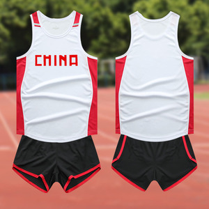 中国队田径服套装男女体育生训练服马拉松跑步背心短跑体考比赛服