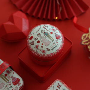 红色新郎新娘双盖便携茶叶罐胶囊罐喜糖盒喜茶盒密封糖果罐伴手礼