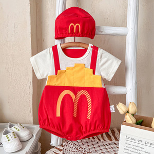 网红麦当劳薯条婴儿服夏装套装宝宝连体哈衣服周岁搞怪搞笑拍照相