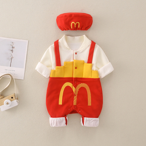 网红麦当劳薯条婴儿服秋装套装宝宝连体哈衣服男女搞怪搞笑拍照相