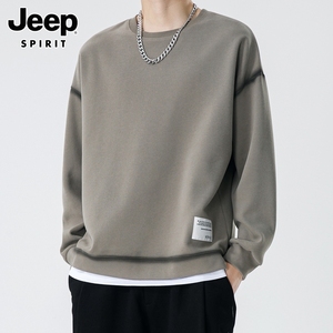Jeep吉普卫衣男士春季假两件圆领运动打底衫宽松休闲长袖t恤男装