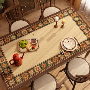 范居态度美拉德皮革桌面垫美式复古轻奢防油免洗高级感长方形桌布