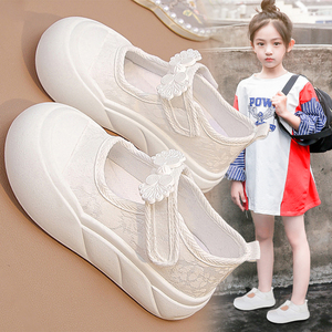 女童鞋子夏季透气2024新款六一儿童节小白鞋女孩运动鞋白色帆布鞋