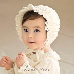 KIDSCLARA韩国新生婴儿帽子春款女宝宝纯棉蕾丝花边公主帽宫廷帽