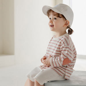 KIDSCLARA韩国婴儿T恤2024春装新品男女宝宝条纹长袖衫儿童上衣服