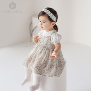KIDSCLARA韩国婴儿衣服女童连衣裙可爱碎花雪纺连体衣