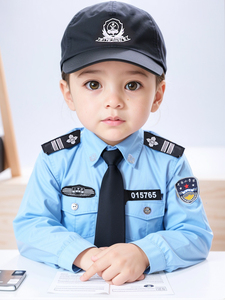 儿童警察服童装男孩夏装警服套装表演演出服装男童警官服保安制服