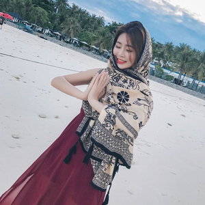 沙滩防晒披肩女夏民族风围巾泰国旅游丝巾超大海边纱巾长款沙滩巾