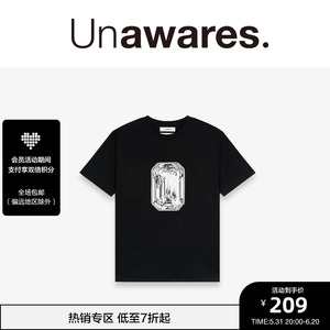 【尤长靖同款】Unawares. 方形钻石图案直喷印花短袖T恤 240g