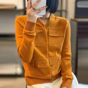 韩国欧洲站2021秋冬新款女装潮欧货橘色毛衣羊毛外套女小个子气质