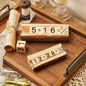 复古个性创意木质木头日期牌小日历摆件原木餐桌装饰品摄影道具