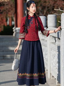 复古中国风女装改良旗袍上下两件套民族风连衣裙套装茶艺服装春季
