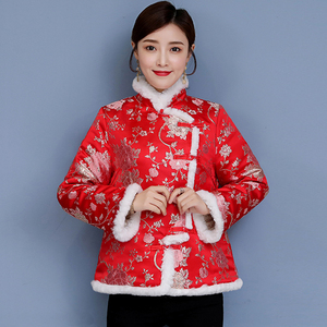 红色中国风旗袍棉服外套女款冬季新中式棉衣过年喜庆唐装小棉袄