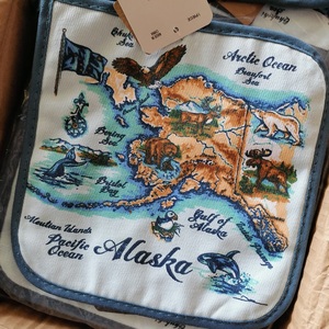 蓝色海洋动物餐垫纯棉杯垫锅垫带挂钩Alaska太平洋主题隔热防烫垫