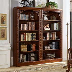 美式实木书柜客厅书架落地家用储物柜小书房书橱组合柜