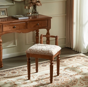 美式实木化妆凳欧式简约现代书桌皮凳子卧室梳妆台靠背椅子梳妆凳