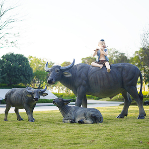 仿真牧童骑水牛雕塑摆件黄牛户外园林景观农耕装饰大型假动物模型