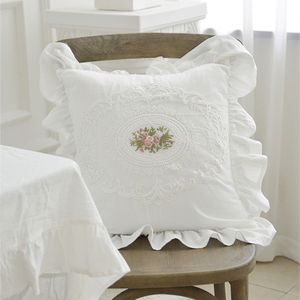 法式全棉抱枕简约轻奢刺绣白色荷叶边客厅卧室靠枕沙发靠背家用